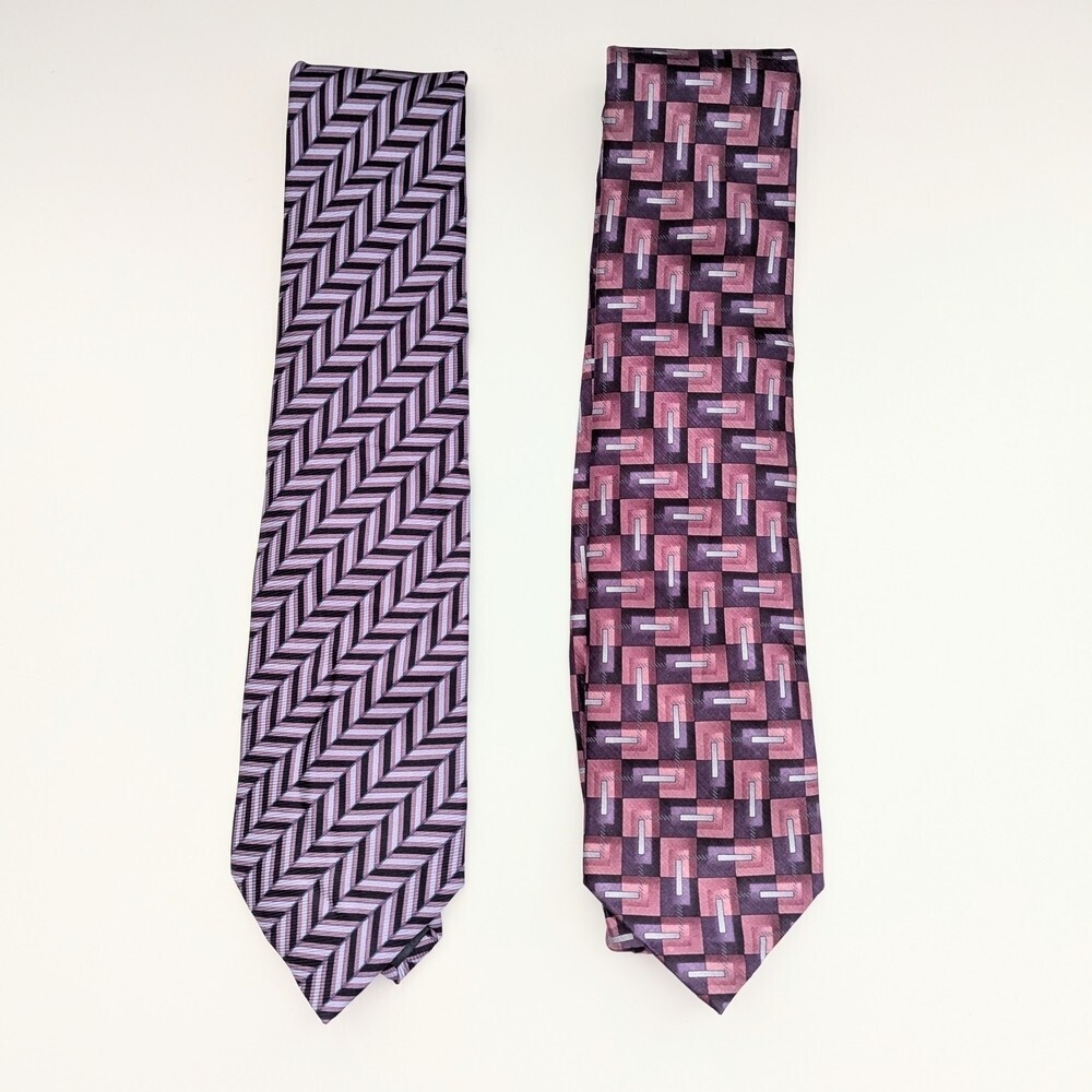 Bundle of 2 Men's Silk Ties - Geometric Designs In Purples and Pinks